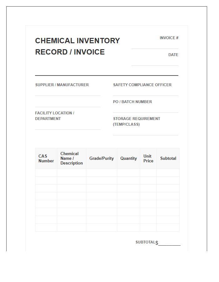 Manufacturing Chemical Inventory Record Invoice Template