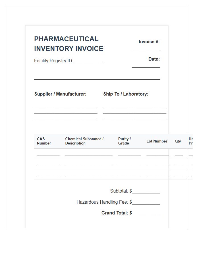 Pharmaceutical Chemical Substance Inventory Invoice Template