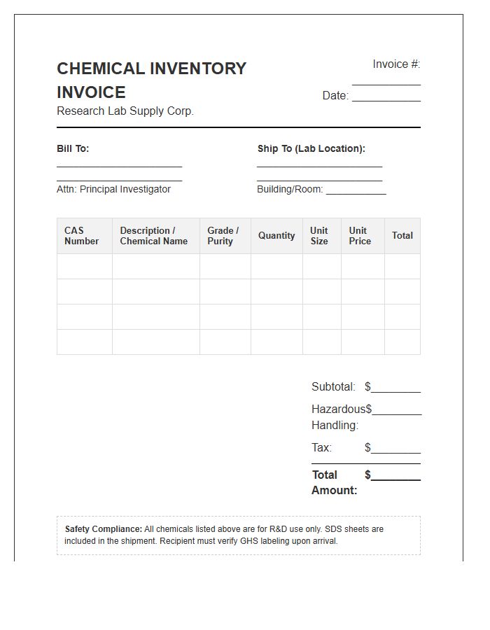 Research Grade Chemical Inventory Invoice Template