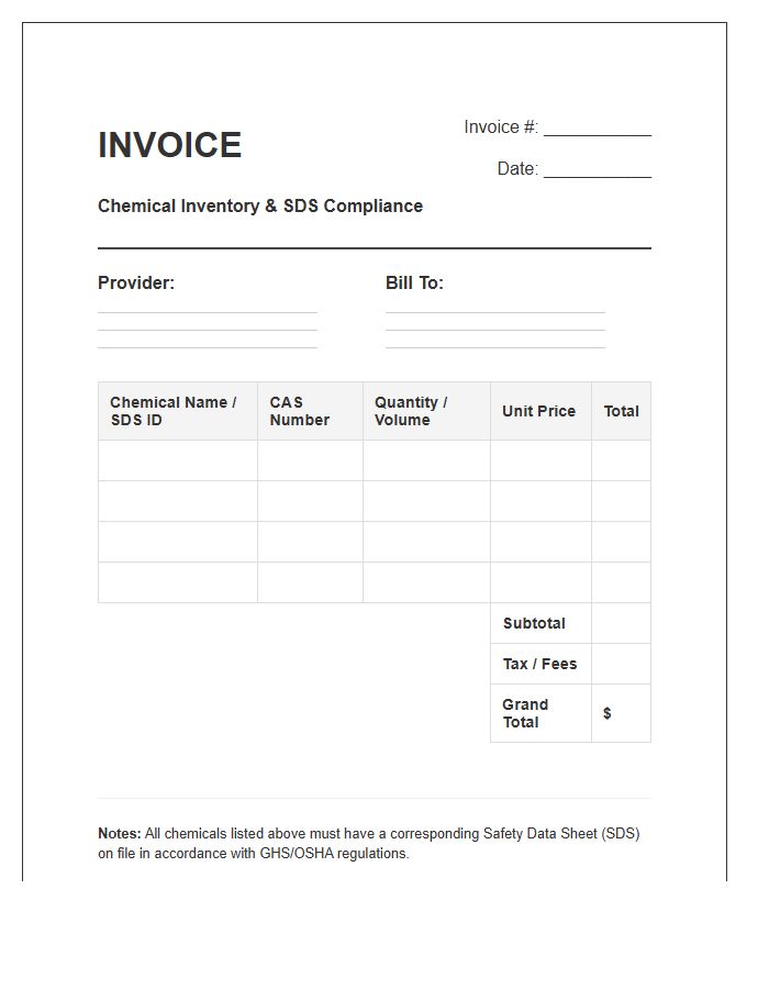 Safety Data Sheet Chemical Inventory Invoice Template