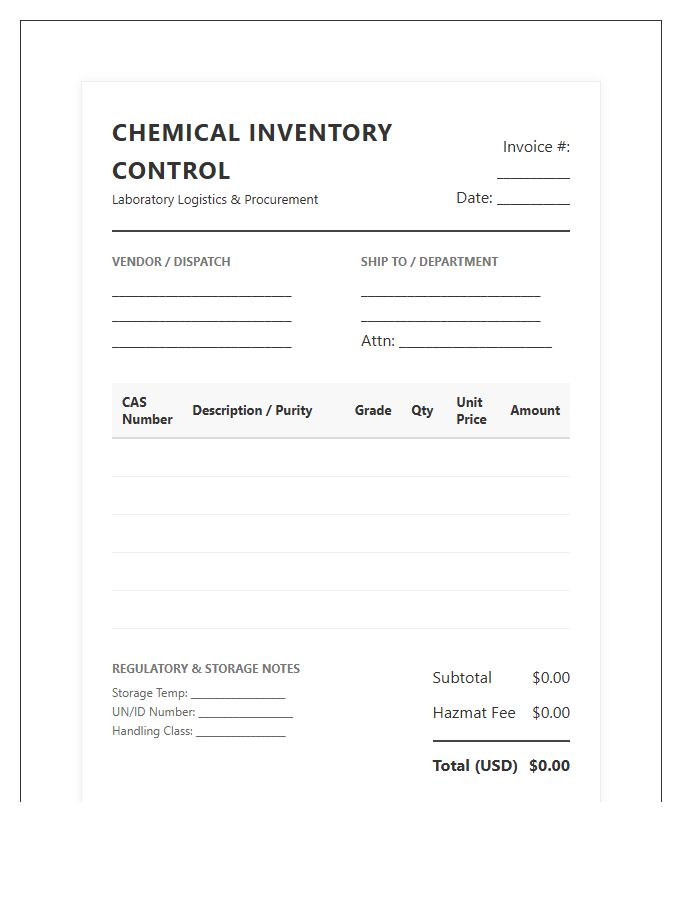 Scientific Chemical Inventory Control Invoice Template