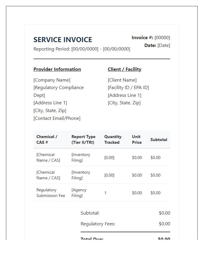 Specialty Chemical Inventory Reporting Invoice Template