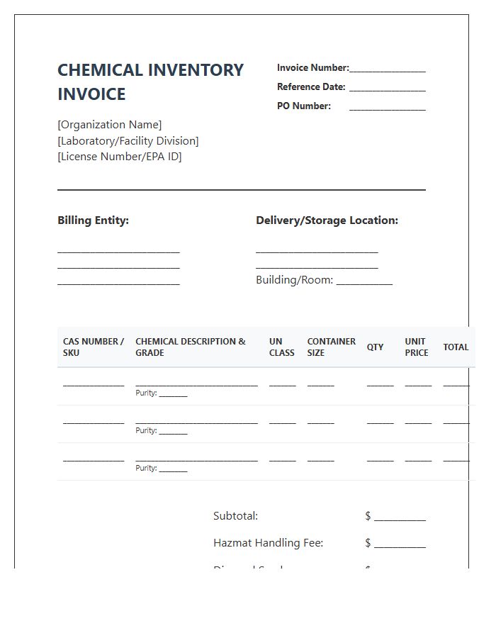 Technical Chemical Inventory Management Invoice Template