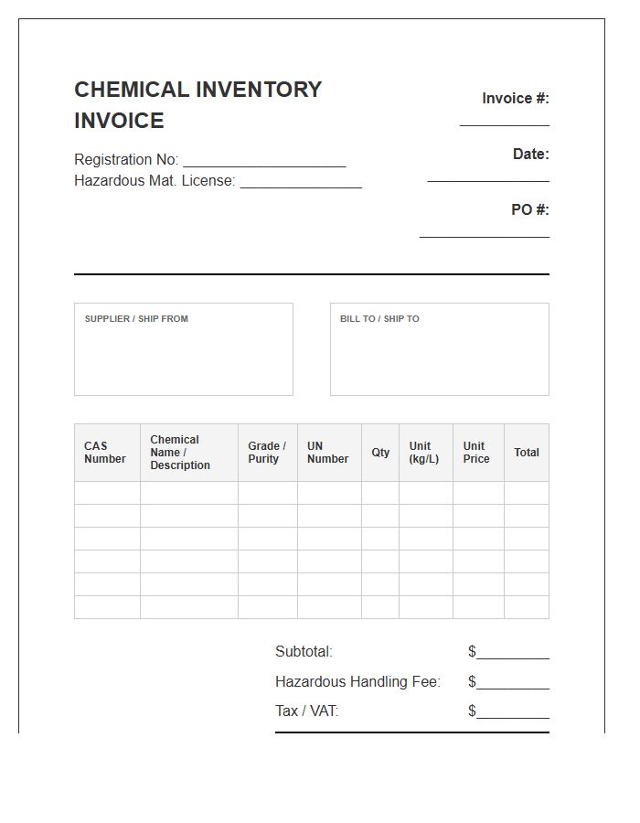 Wholesale Chemical Substance Inventory Invoice Template