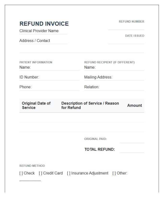 Clinical Billing Refund Invoice Template