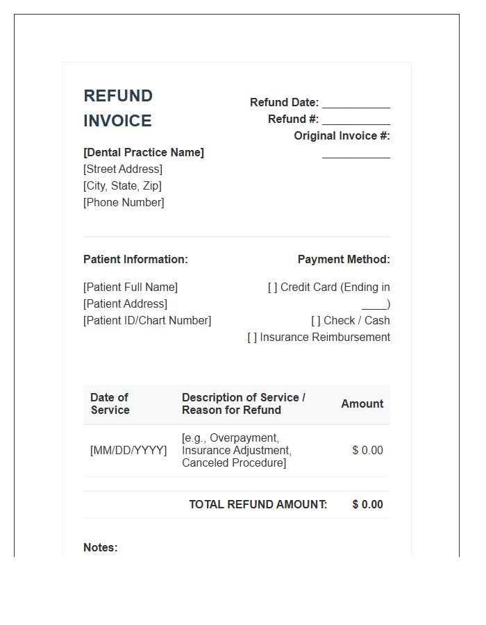 Dental Patient Billing Refund Invoice Template
