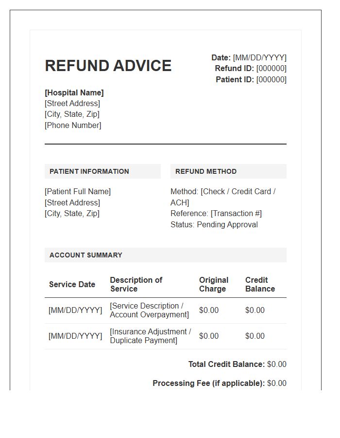 Hospital Patient Credit Balance Refund Invoice Template