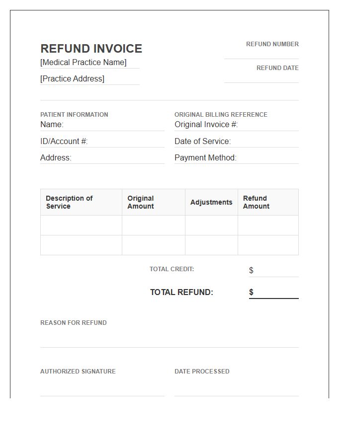 Medical Patient Billing Refund Invoice Template