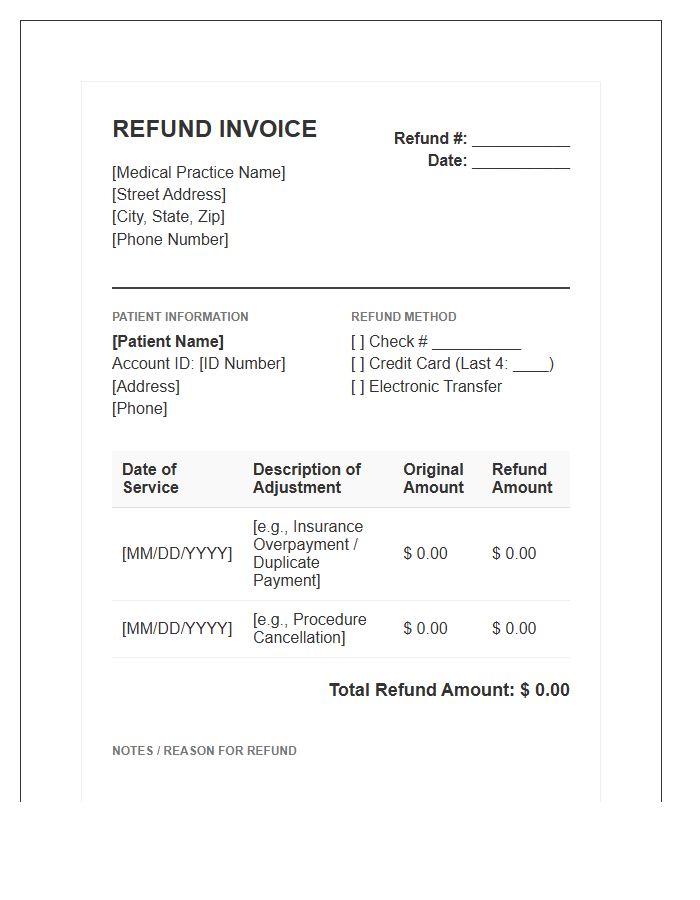 Patient Account Refund Invoice Template For Medical Offices