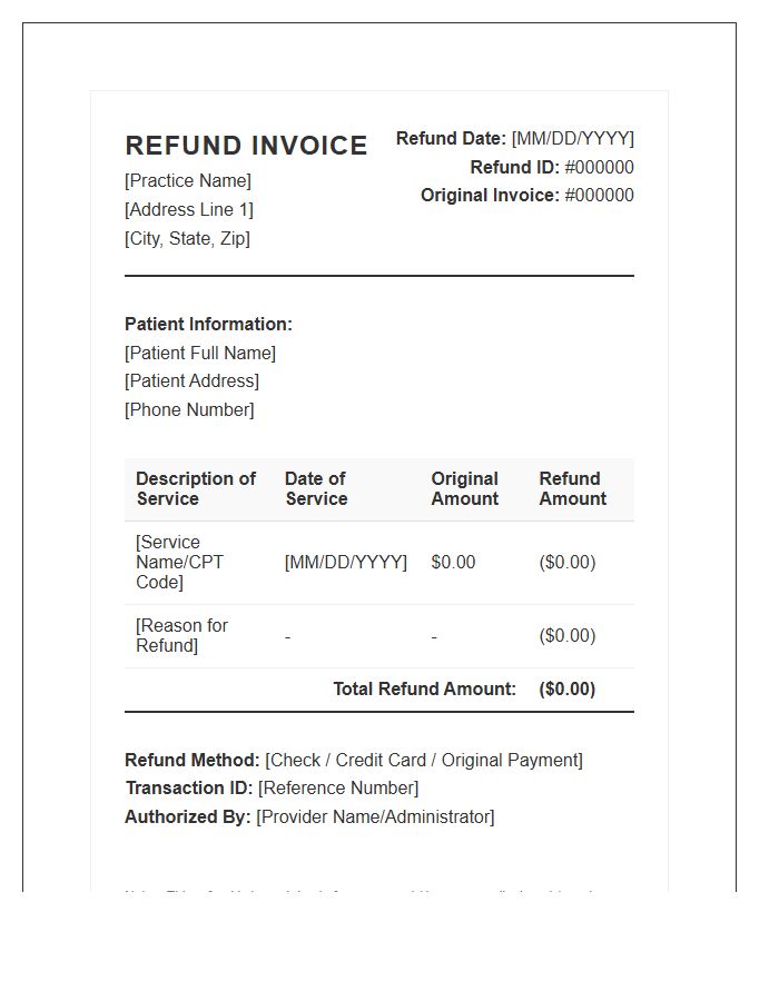 Private Practice Patient Billing Refund Invoice Template