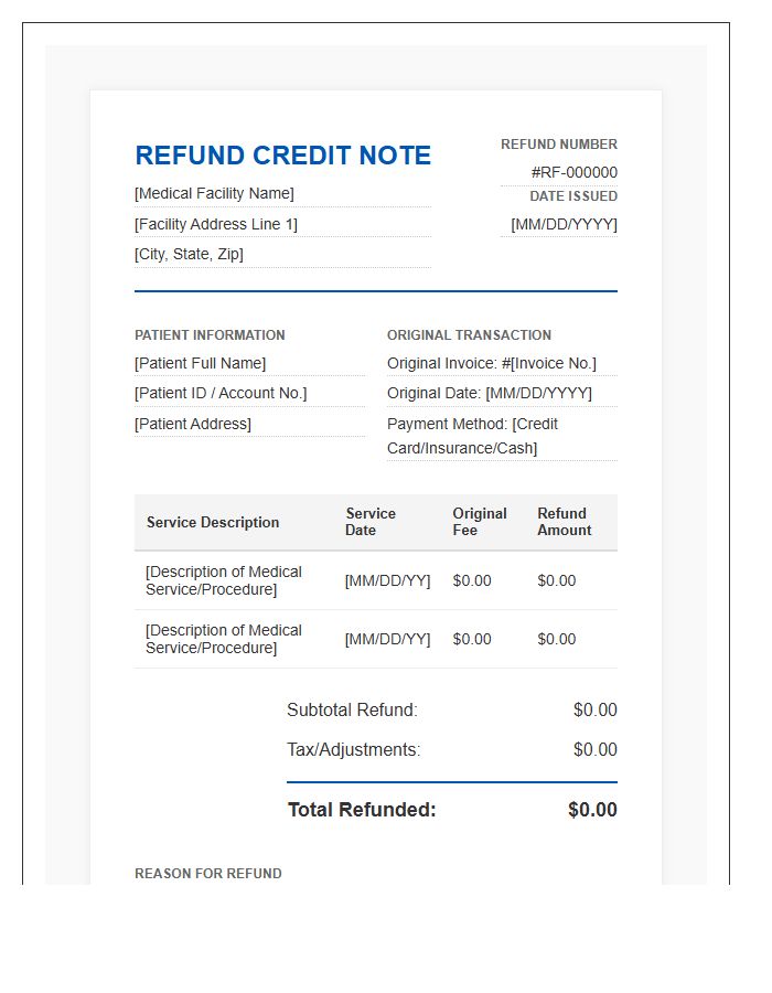 Professional Medical Refund Invoice Template For Patients