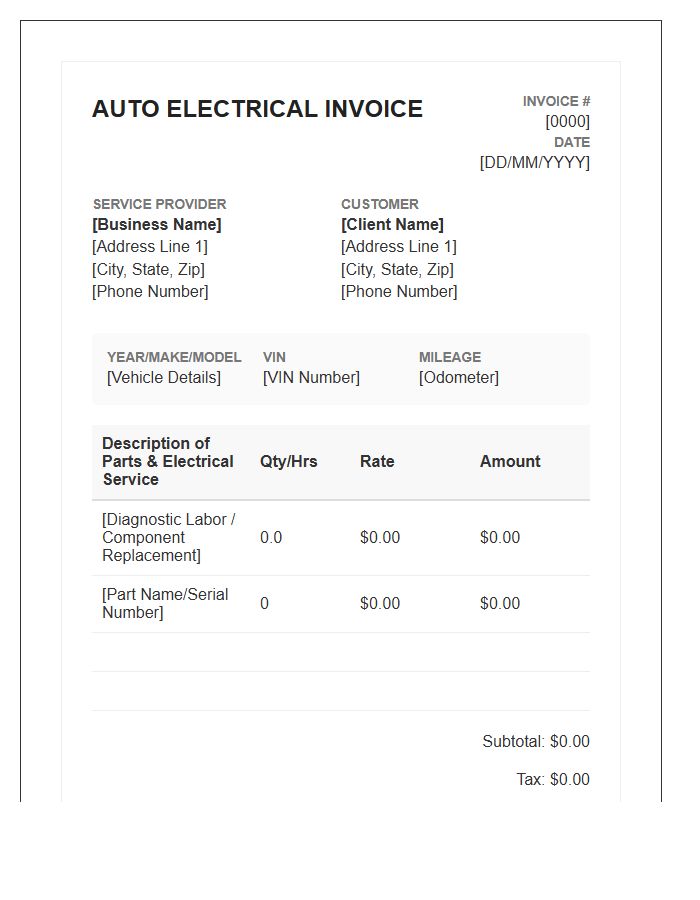 Auto Electrical System Invoice Template