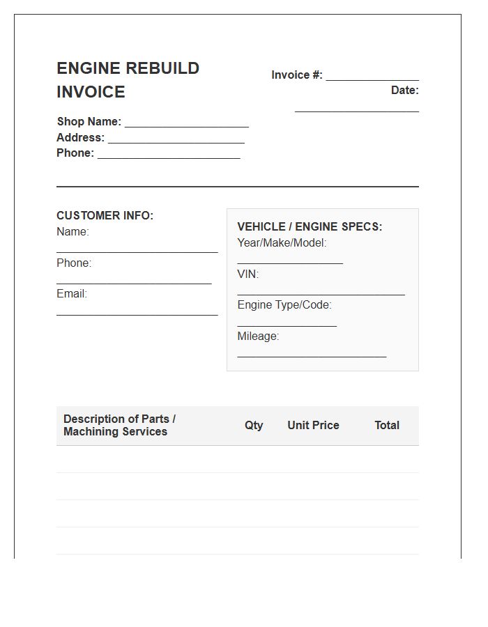 Engine Rebuild Service Invoice Template