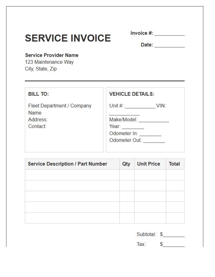 Fleet Vehicle Service Invoice Template