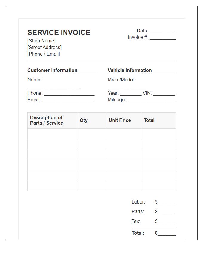 Motorcycle Repair Service Invoice Template