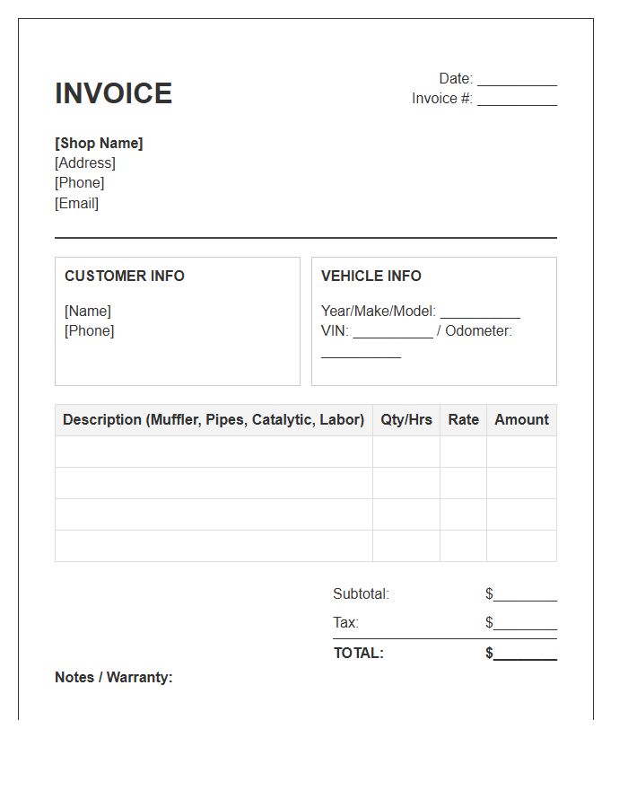 Muffler And Exhaust Invoice Template