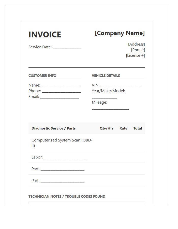 Vehicle Diagnostic Service Invoice Template