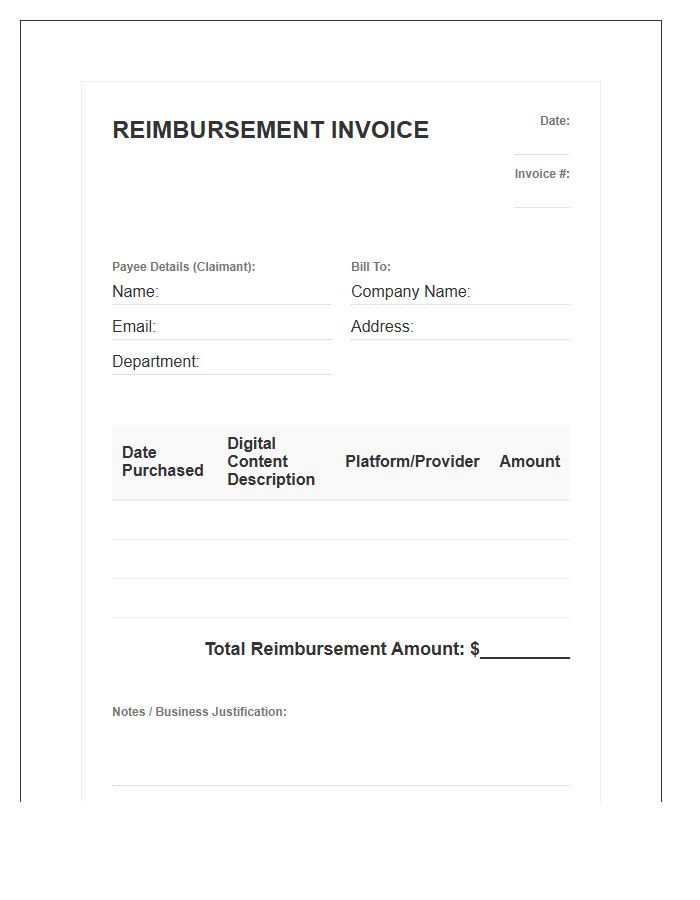 Digital Content Reimbursement Invoice Template