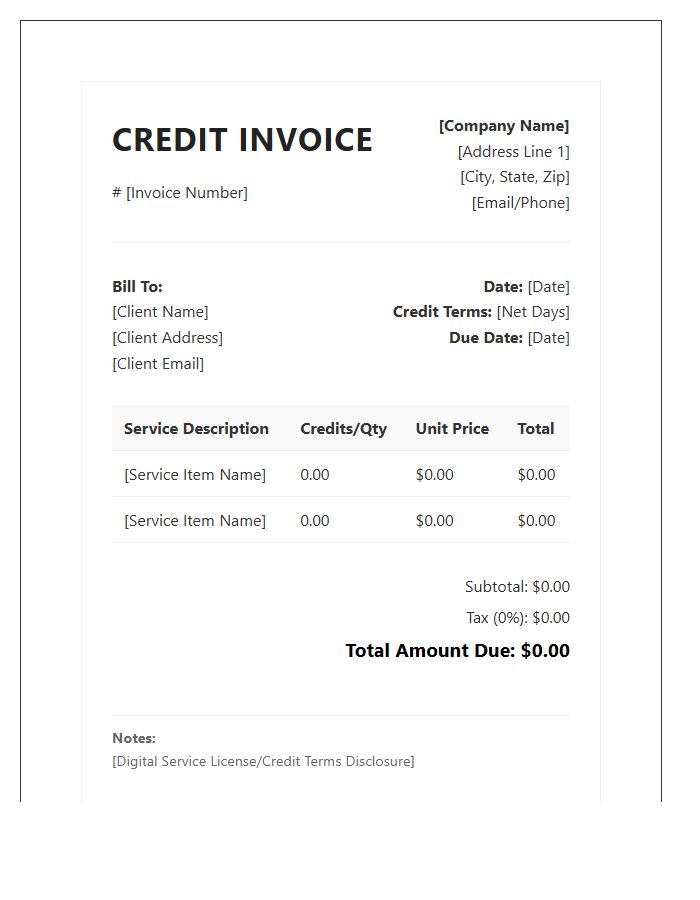 Digital Service Credit Invoice Template