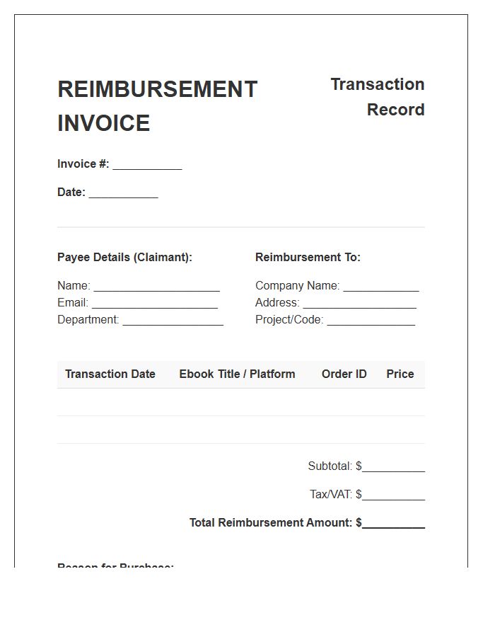 Ebook Transaction Reimbursement Invoice Template