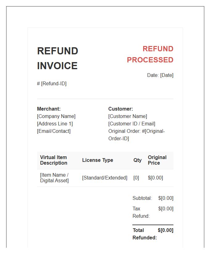 Virtual Goods Purchase Refund Invoice Template