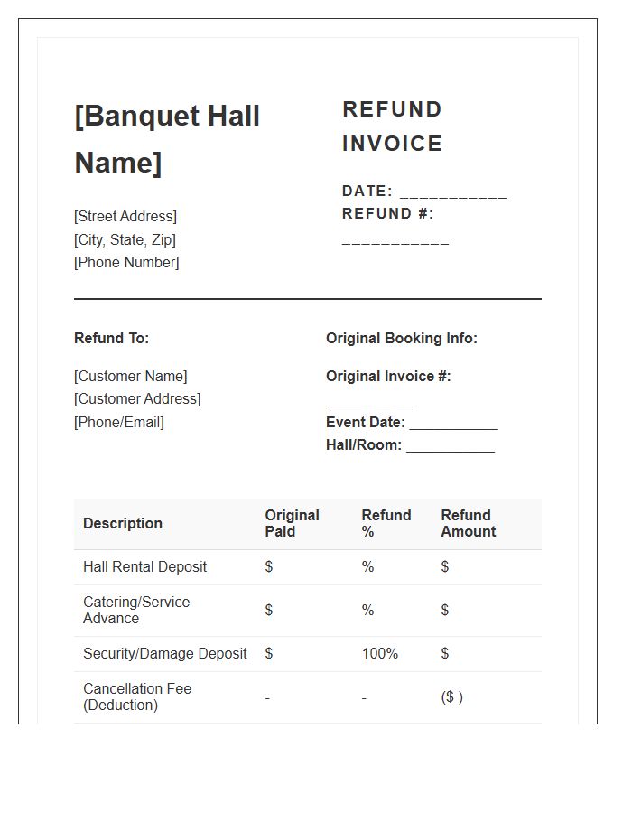 Banquet Hall Booking Refund Invoice Template