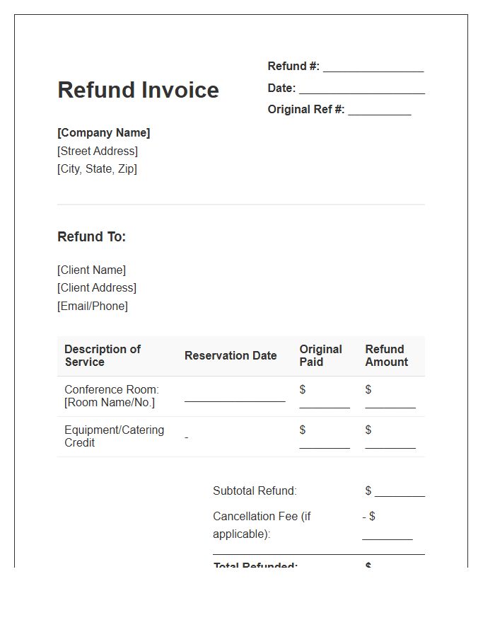 Conference Room Reservation Refund Invoice Template