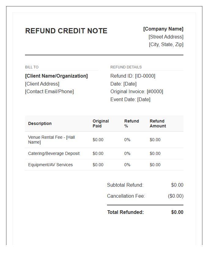 Corporate Event Space Refund Invoice Template