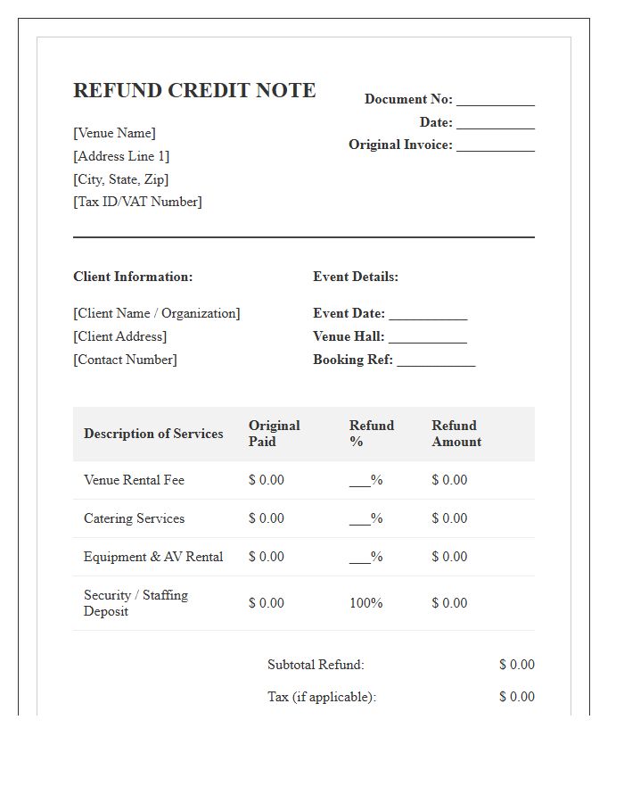 Formal Venue Booking Refund Invoice Template