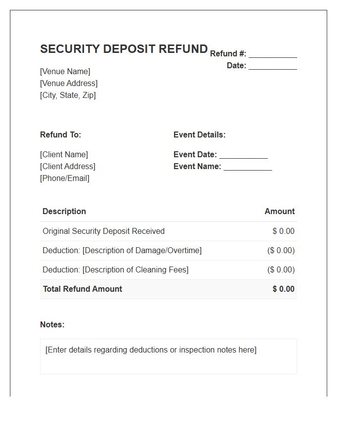 Venue Security Deposit Refund Invoice Template