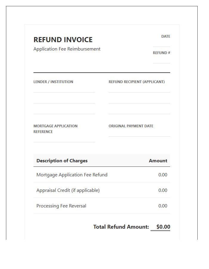 Mortgage Application Fee Refund Invoice Template