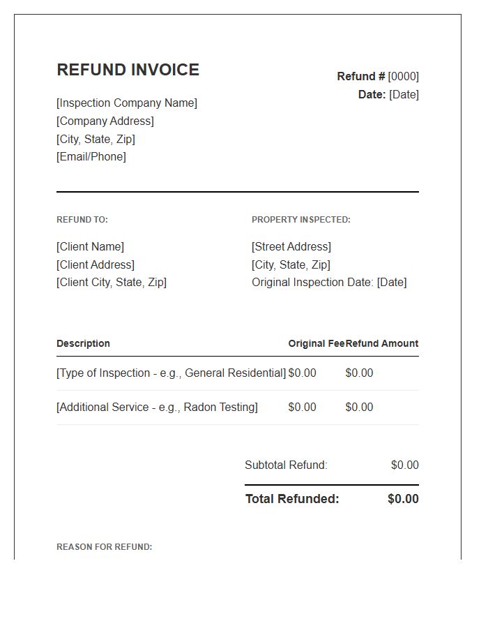 Property Inspection Service Refund Invoice Template
