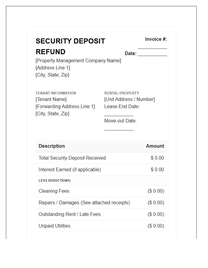 Property Management Security Refund Invoice Template