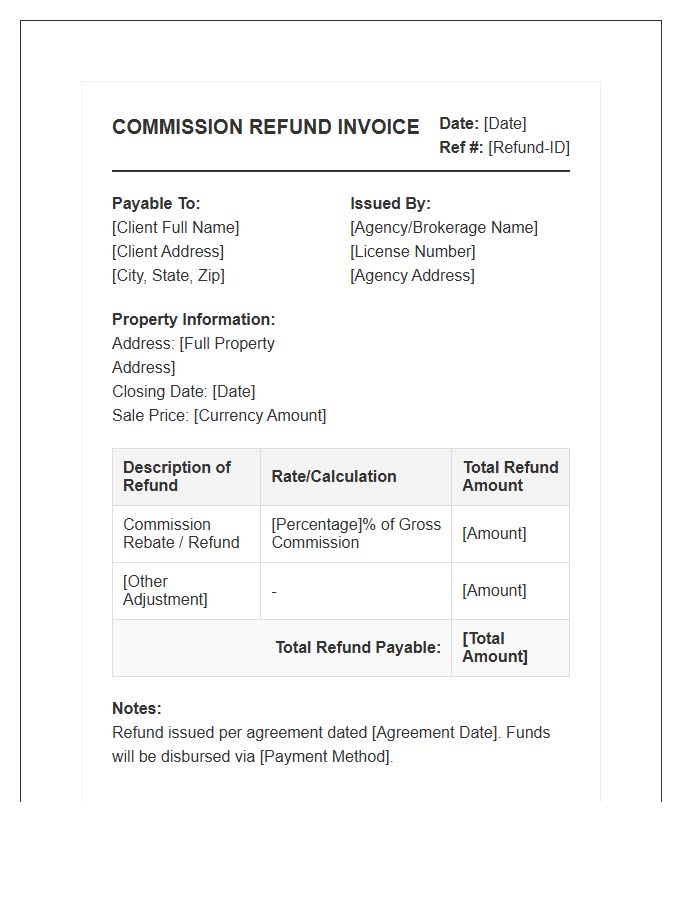Property Sale Commission Refund Invoice Template