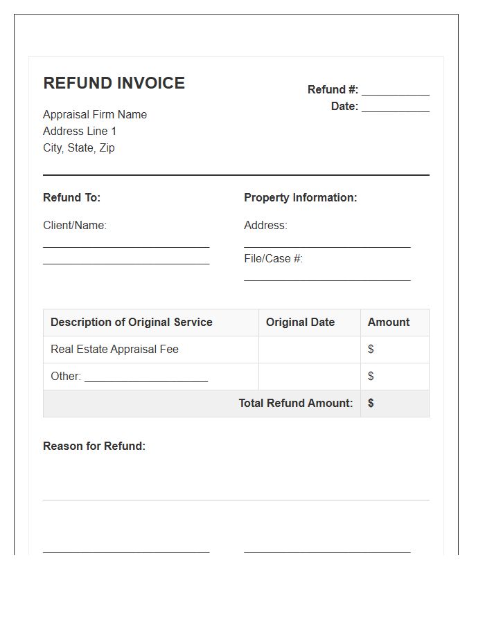 Real Estate Appraisal Fee Refund Invoice Template