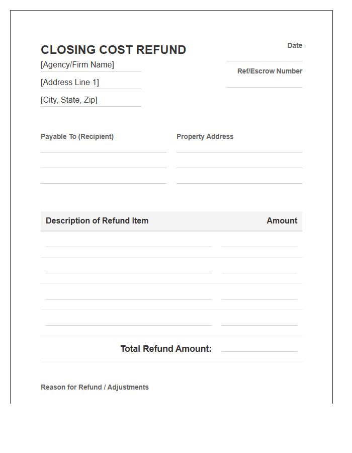 Real Estate Closing Cost Refund Invoice Template