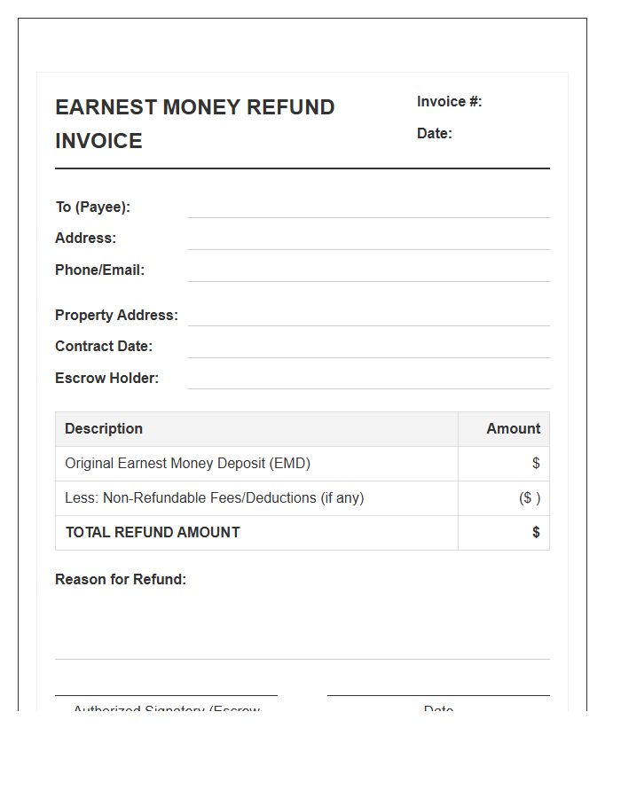 Real Estate Earnest Money Refund Invoice Template