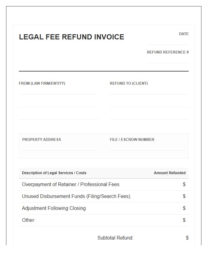 Real Estate Legal Fee Refund Invoice Template