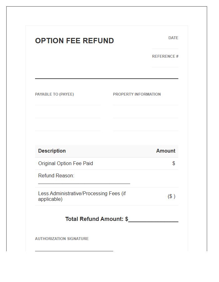 Real Estate Option Fee Refund Invoice Template