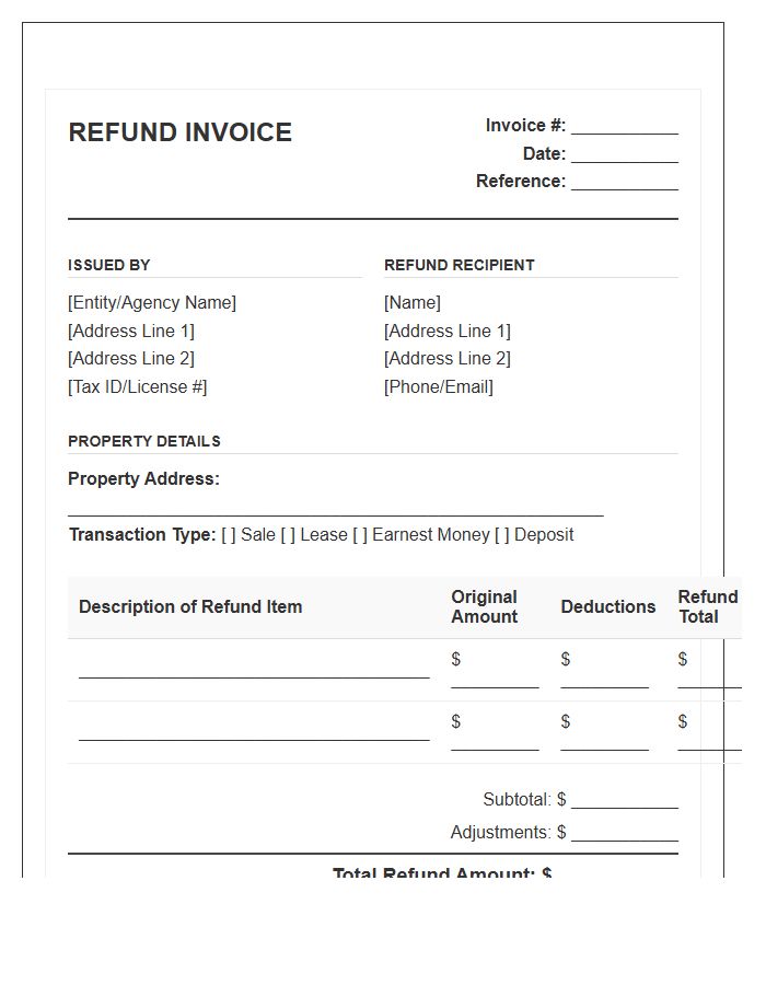 Residential Property Transaction Refund Invoice Template