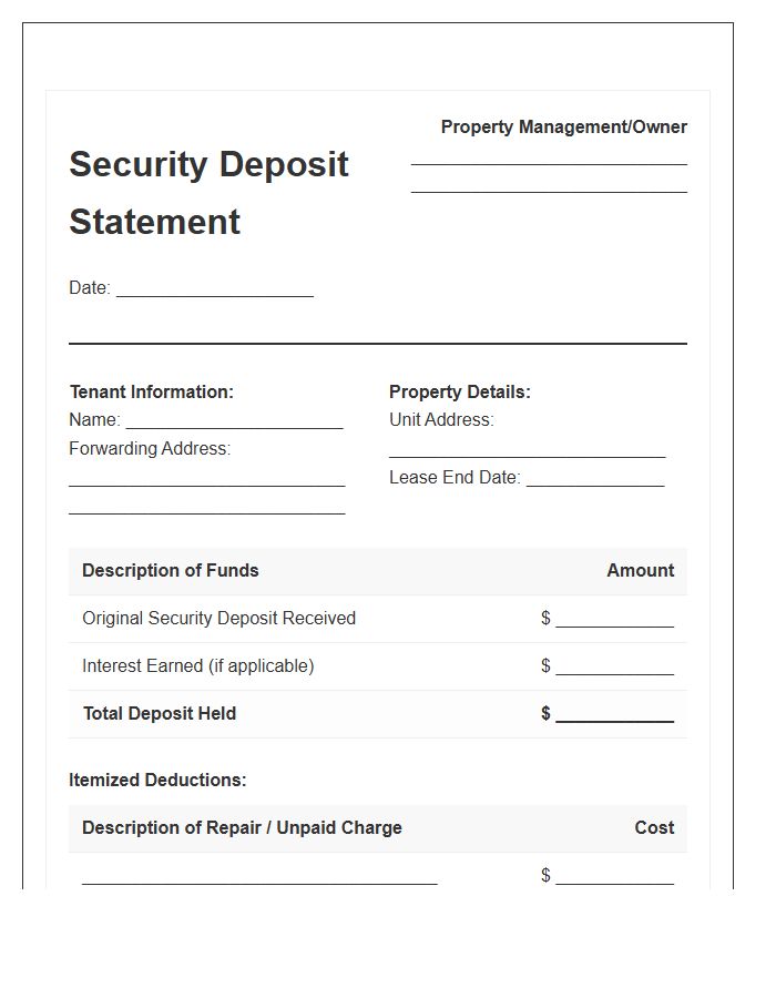 Tenant Security Deposit Refund Invoice Template