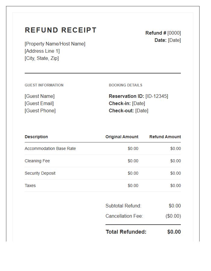 Vacation Rental Booking Refund Invoice Template