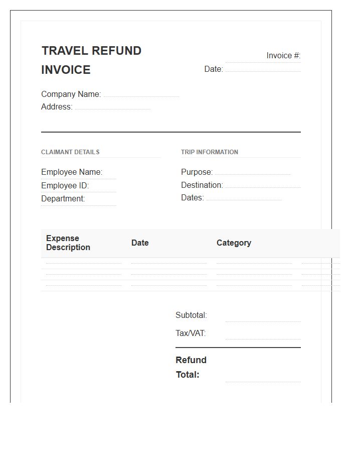 Corporate Travel Refund Invoice Template