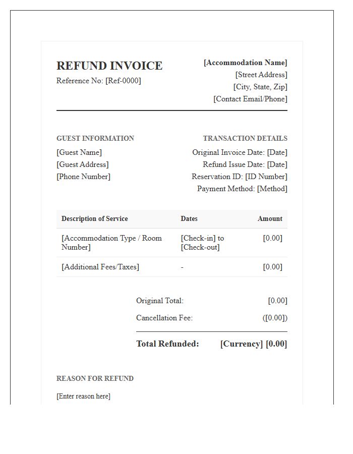 Formal Accommodation Refund Invoice Template