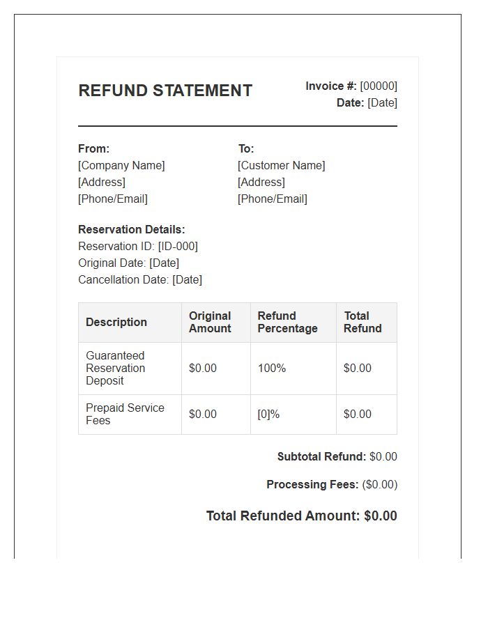Guaranteed Reservation Refund Statement Invoice Template