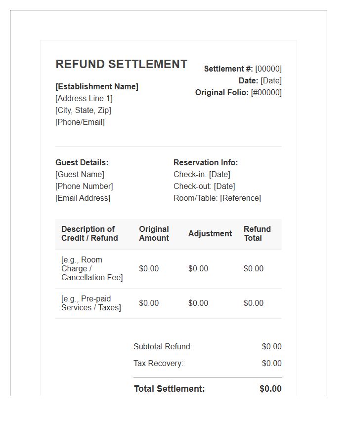 Hospitality Refund Settlement Invoice Template