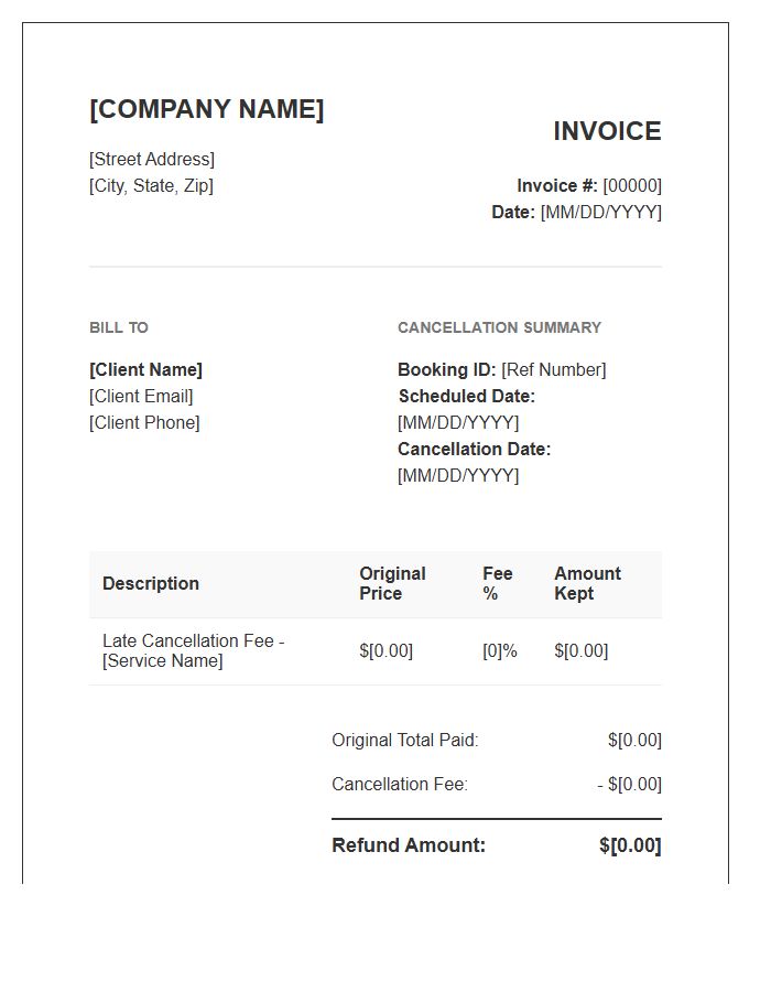 Late Cancellation Partial Refund Invoice Template