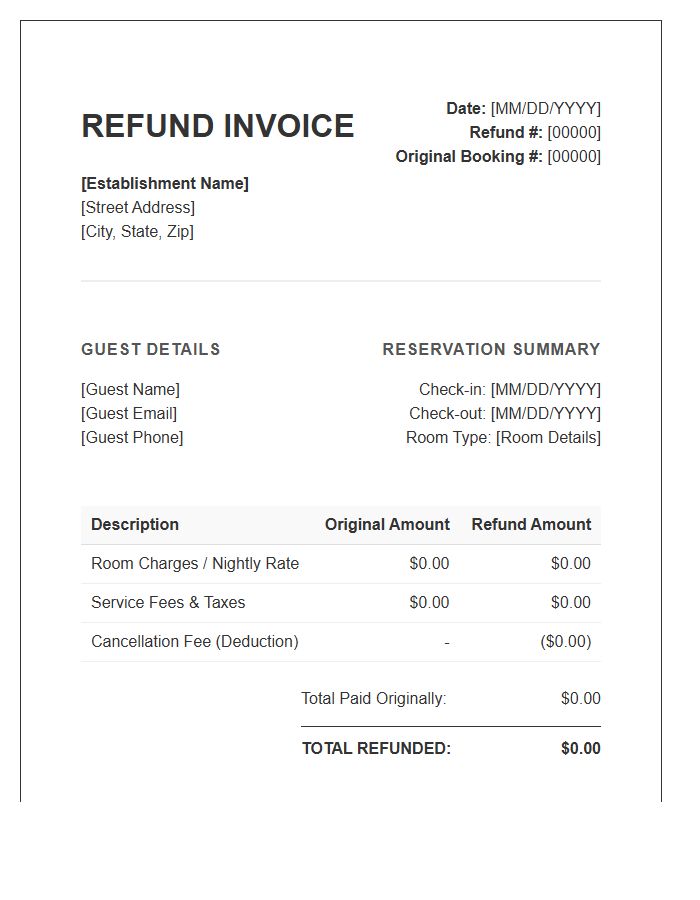Lodging Reservation Refund Invoice Template