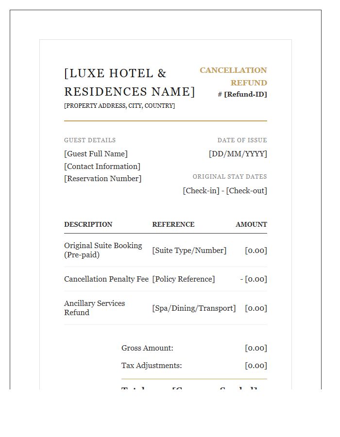 Luxury Suite Cancellation Refund Invoice Template