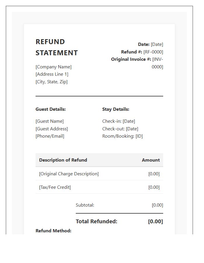 Professional Guest Refund Statement Invoice Template